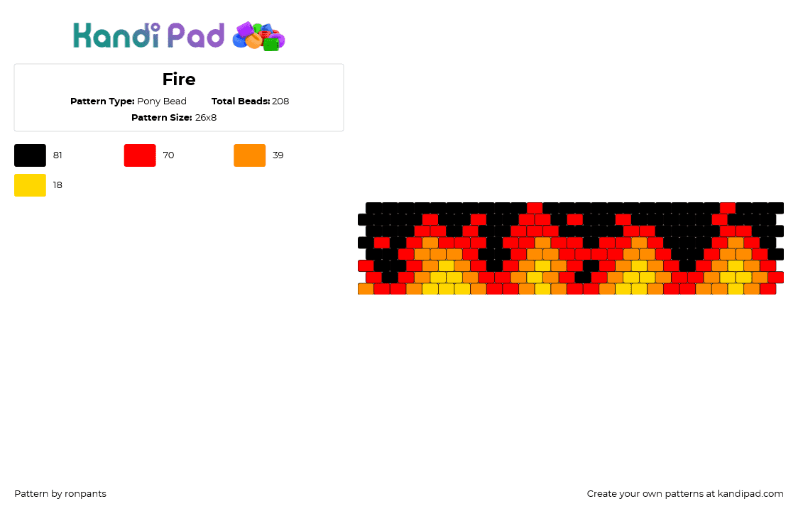 Fire - Pony Bead Pattern by ronpants on Kandi Pad - fire,flames,cuff,dark,orange,black,red