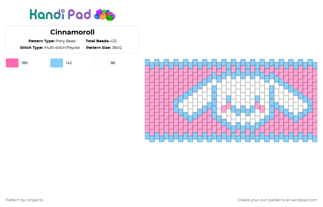 Cinnamoroll - Pony Bead Pattern by ronpants on Kandi Pad - light blue,pink