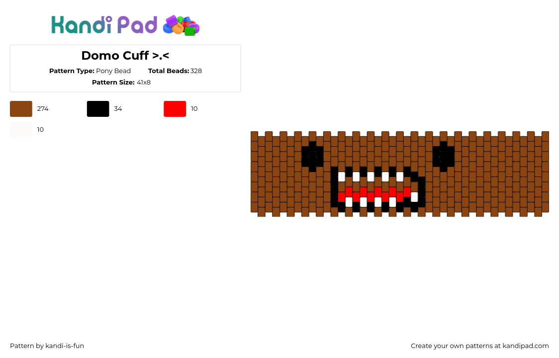 Domo Cuff >. - Pony Bead Pattern by kandi-is-fun on Kandi Pad - 