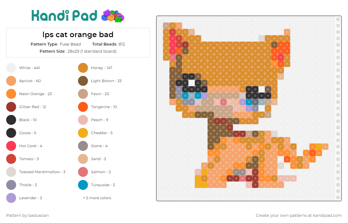 lps cat orange bad - Fuse Bead Pattern by badussian on Kandi Pad - cat,kitten,cute