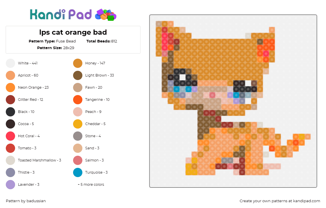 lps cat orange bad - Fuse Bead Pattern by badussian on Kandi Pad - cat,kitten,cute