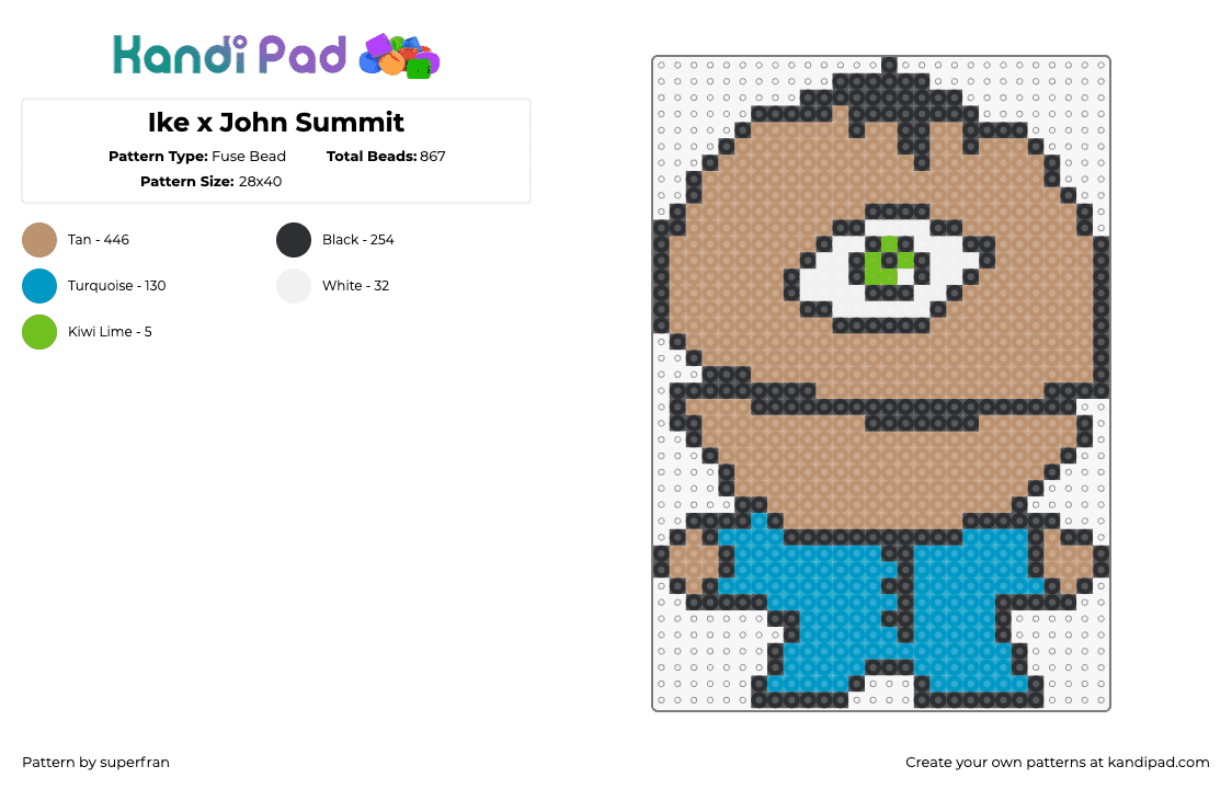 Ike x John Summit - Fuse Bead Pattern by superfran on Kandi Pad - south park,john summit,subtronics,mashup,character,dj,music,edm,cyclops,animation,tv show,tan,teal