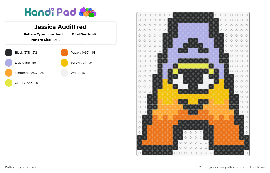 Jessica Audiffred - Fuse Bead Pattern by superfran on Kandi Pad - jessica audiffred,logo,cyclops,a,alphabet,music,eye,dj,edm,gradient,orange,purple