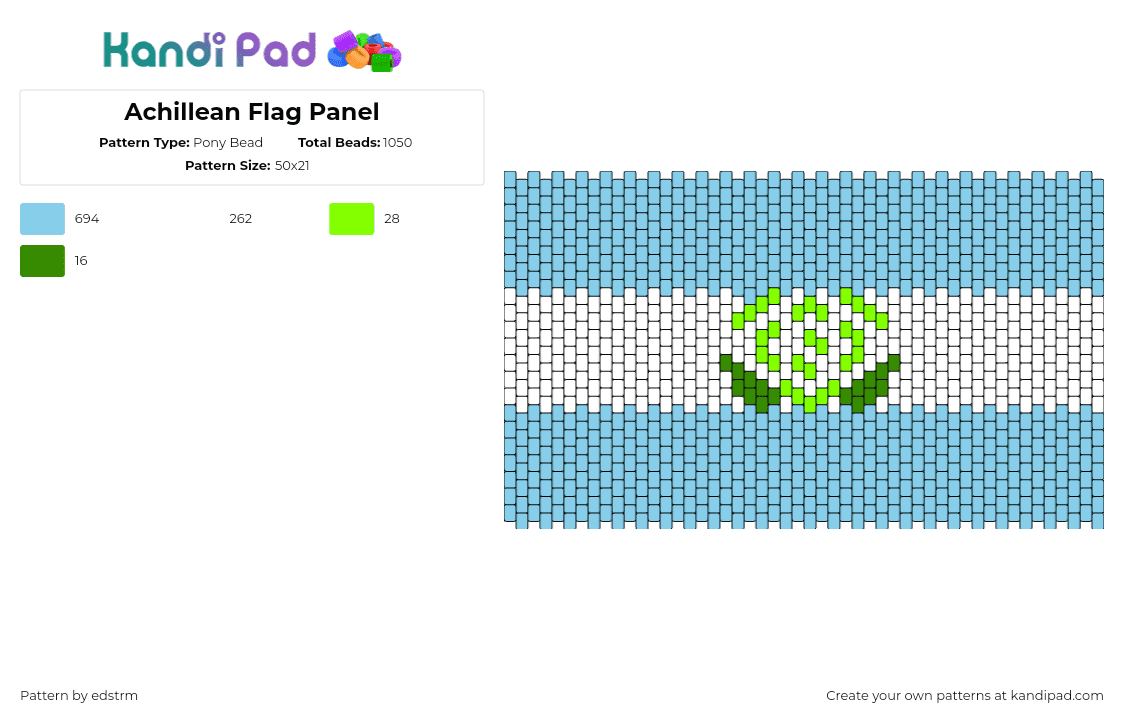 Achillean Flag Panel - Pony Bead Pattern by edstrm on Kandi Pad - achillean,pride,flag,flower,panel,light blue,white,green