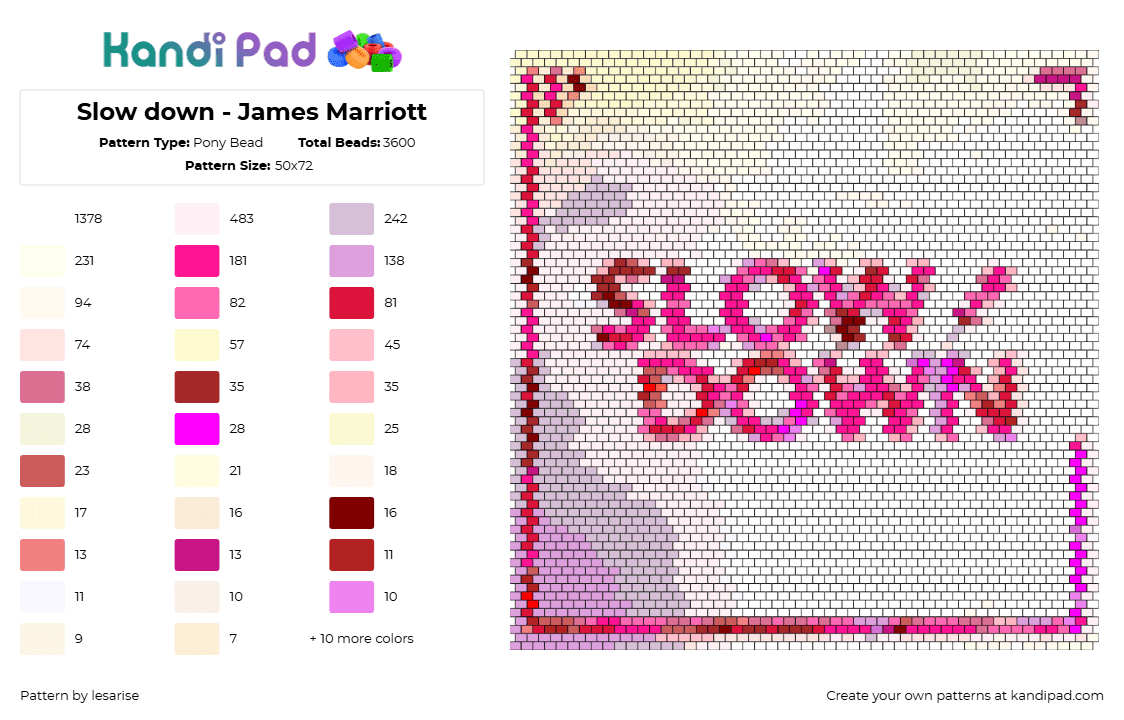 Slow down - James Marriott - Pony Bead Pattern by lesarise on Kandi Pad - slow down,james marriott,album,music,panel,beige,pink