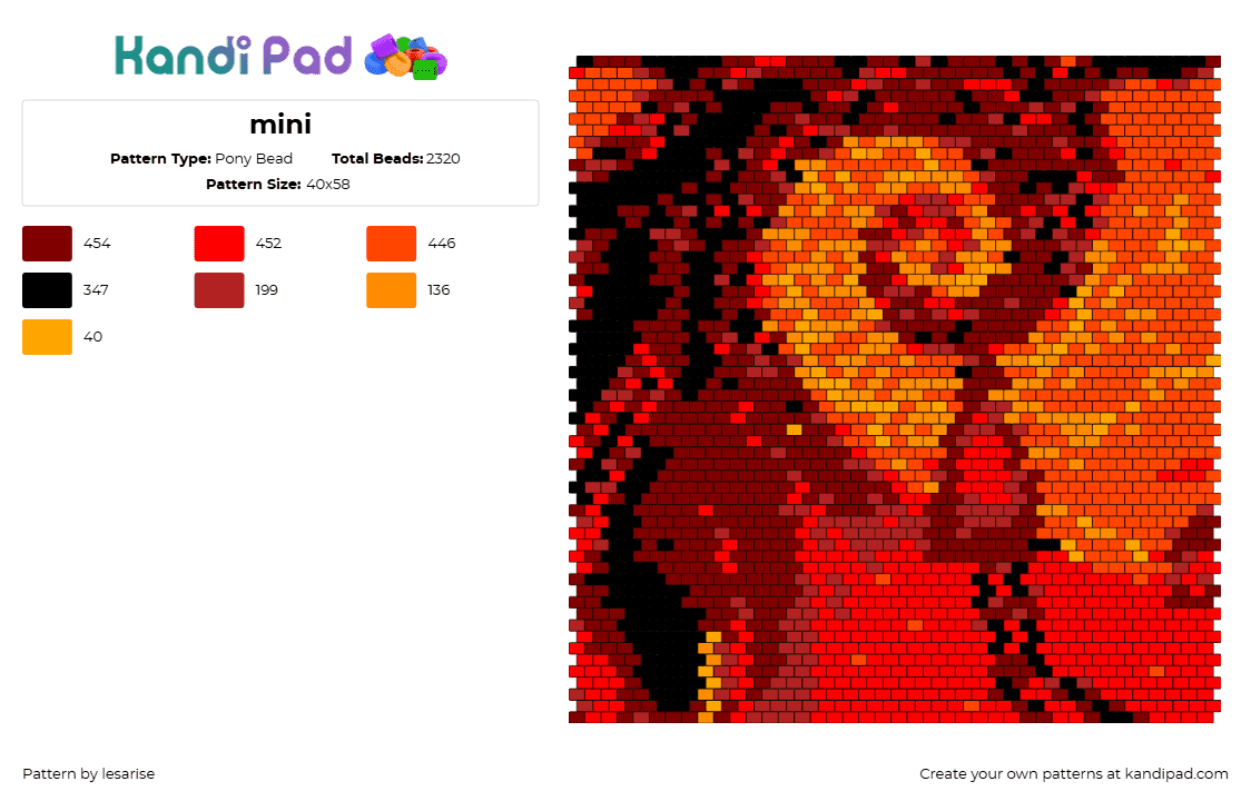 mini - Pony Bead Pattern by lesarise on Kandi Pad - are we there yet,james marriot,album,music,fiery,swirl,panel,orange,red