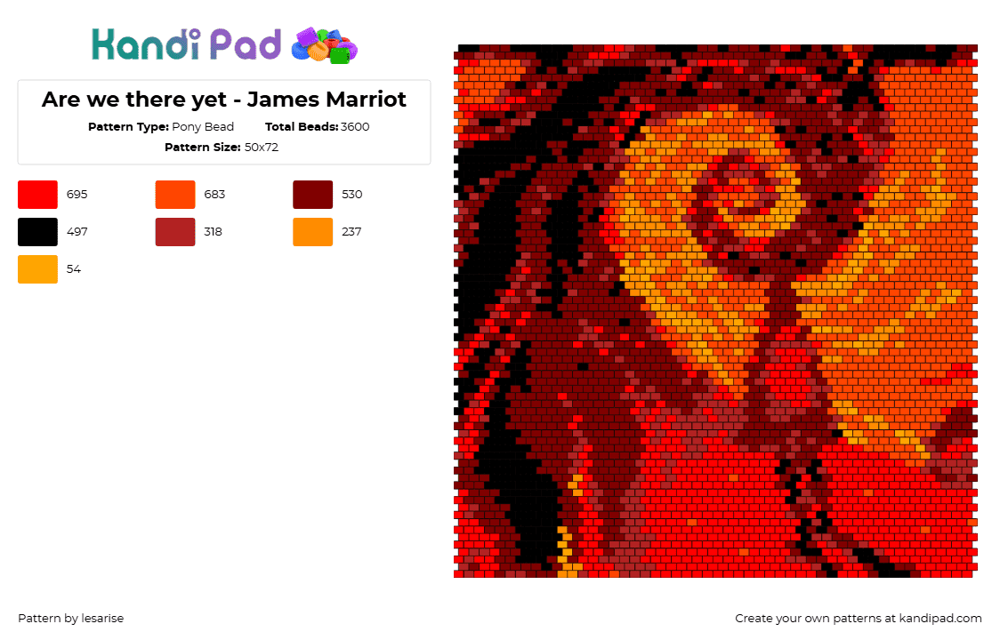 Are we there yet - James Marriot - Pony Bead Pattern by lesarise on Kandi Pad - are we there yet,james marriot,album,music,fiery,swirl,panel,orange,red