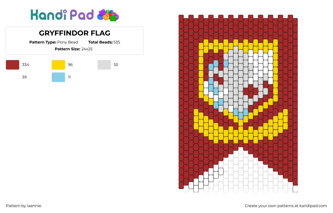 GRYFFINDOR FLAG - Pony Bead Pattern by laannie on Kandi Pad - gryffindor,harry potter,flag,banner,story,movie,book,red,gold