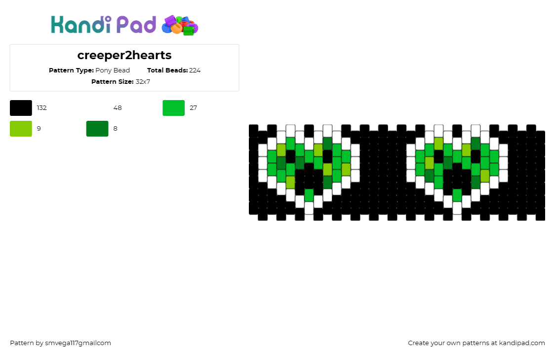 creeper2hearts - Pony Bead Pattern by smvega117gmailcom on Kandi Pad - creeper,minecraft,hearts,video game,cuff,zombie,green,black