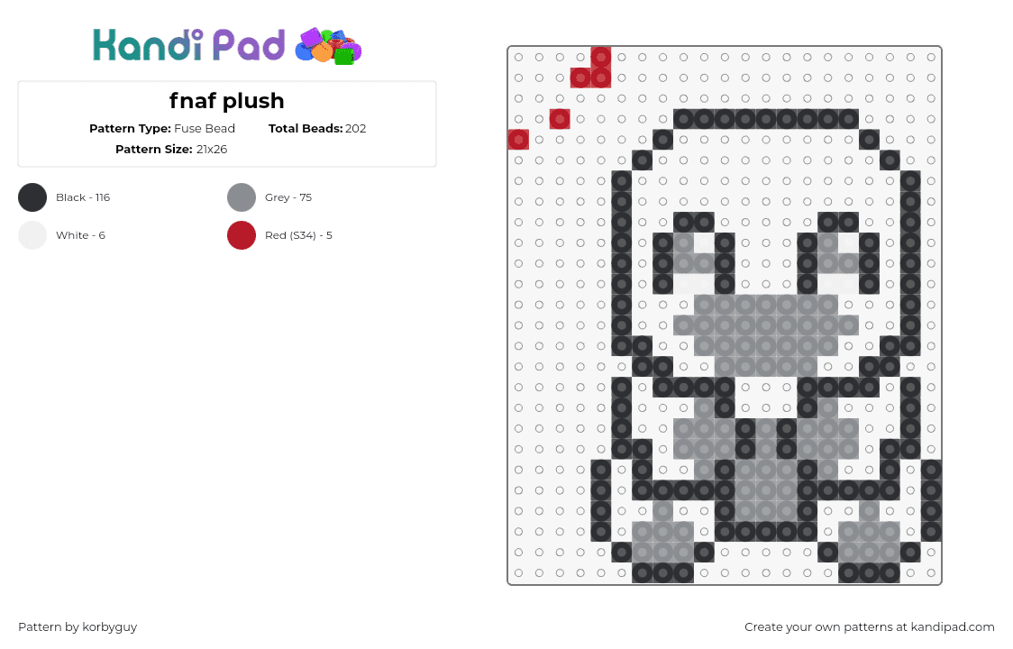 fnaf plush - Fuse Bead Pattern by korbyguy on Kandi Pad - fnaf,five nights at freddys,plush,outline,template,black,gray