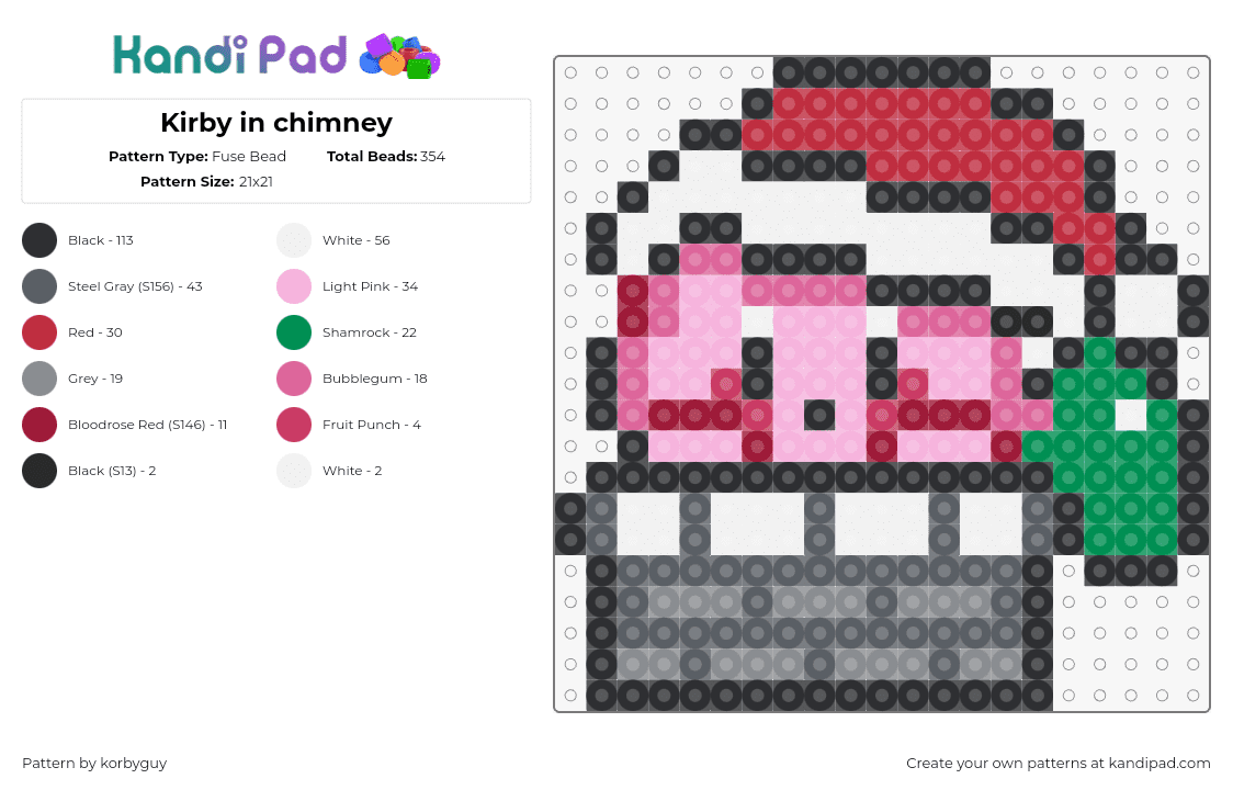 Kirby in chimney - Fuse Bead Pattern by korbyguy on Kandi Pad - kirby,chimney,christmas,hat,nintendo,video game,character,pink,gray,red