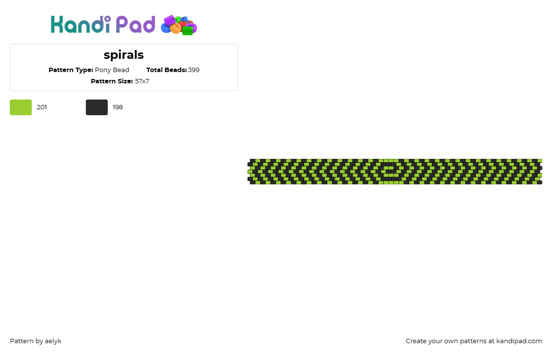 spirals - Pony Bead Pattern by aelyk on Kandi Pad - spiral,swirl,hypnotic,geometric,bracelet,cuff,green,black