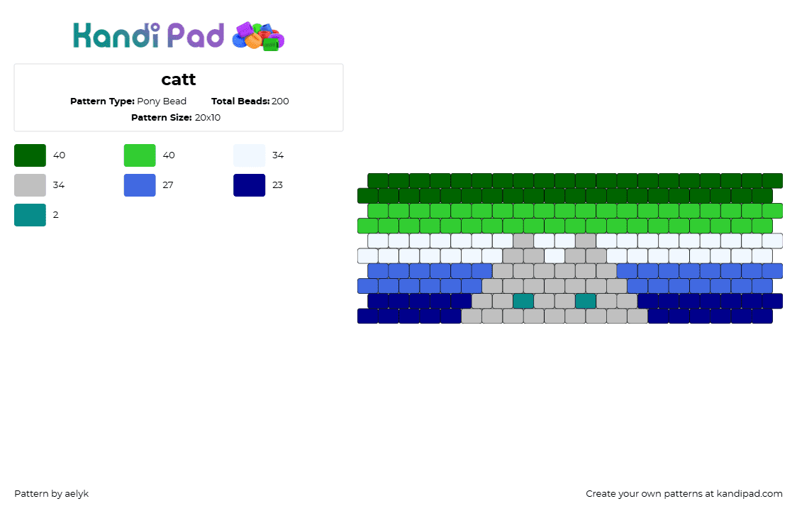 catt - Pony Bead Pattern by aelyk on Kandi Pad - mlm,pride,cat,cuff,gray,green,blue