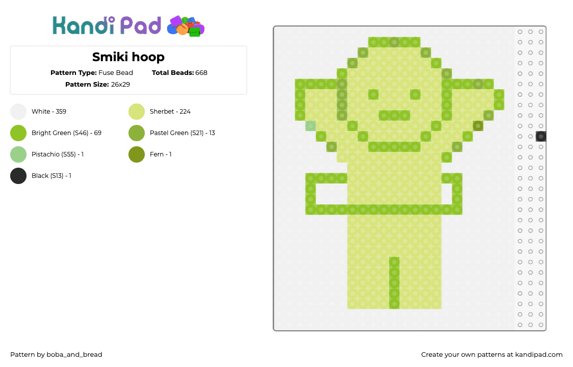 Smiki hoop - Fuse Bead Pattern by boba_and_bread on Kandi Pad - smiski,toy,character,glow,hula hoop,cute,green