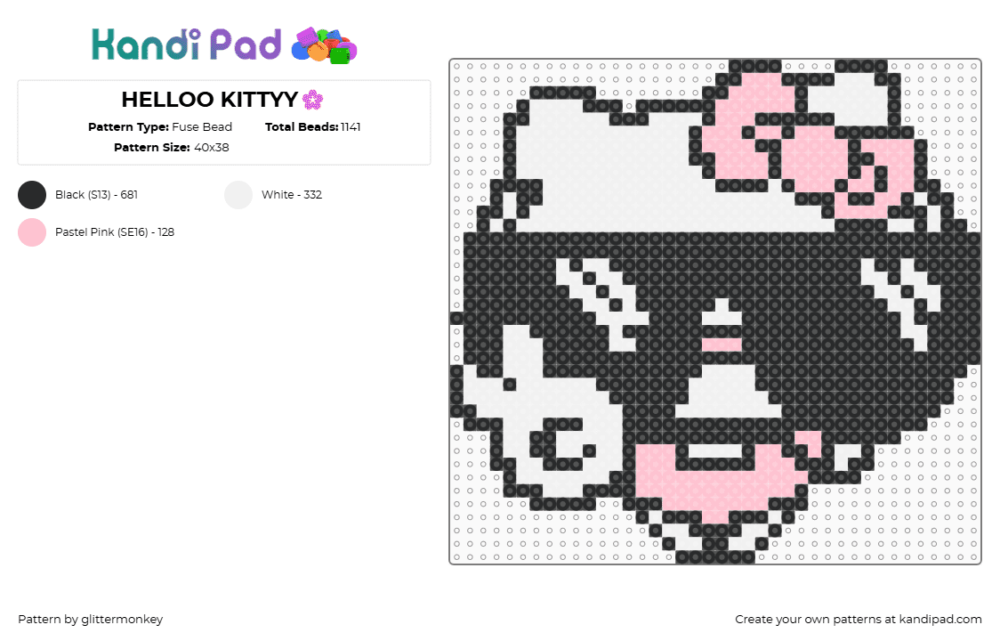 HELLOO KITTYY🌸 - Fuse Bead Pattern by ilvefrday on Kandi Pad - white,pink