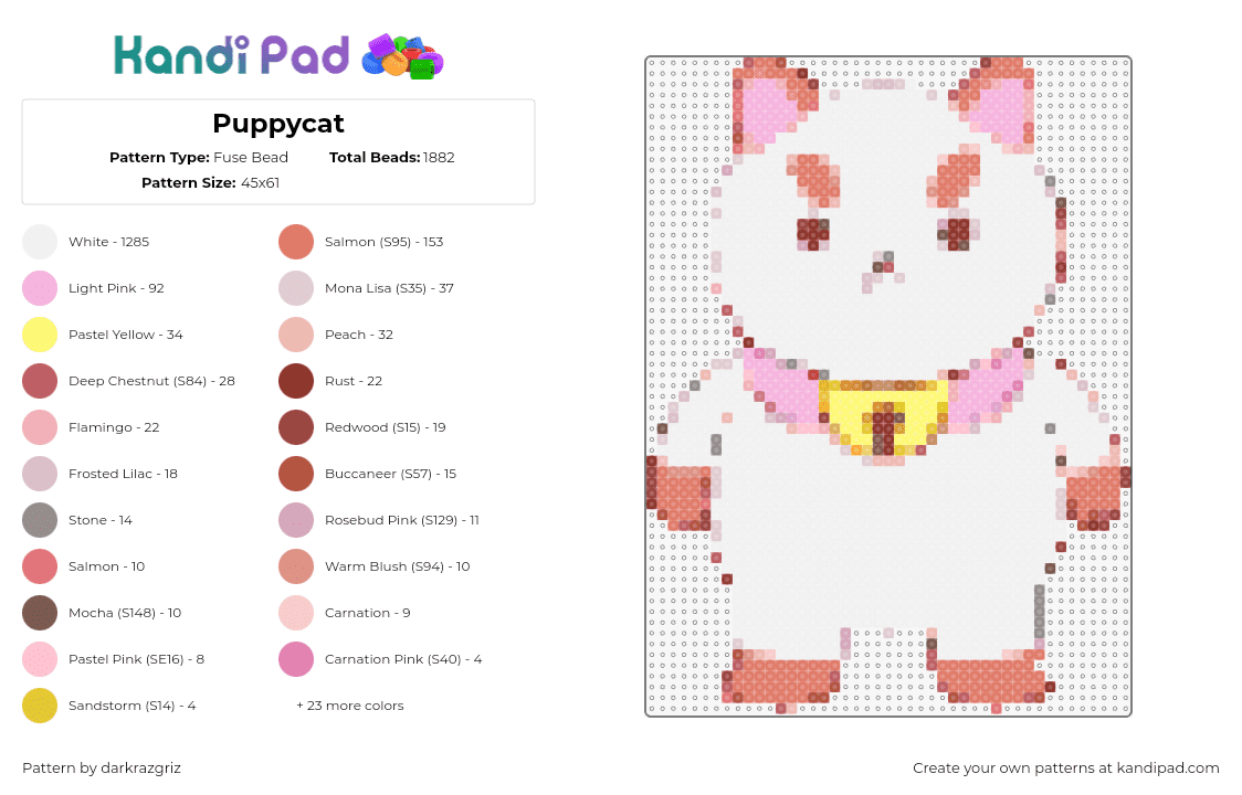 Puppycat - Fuse Bead Pattern by darkrazgriz on Kandi Pad - puppycat,bee and puppycat,character,tv show,cartoon,white,pink