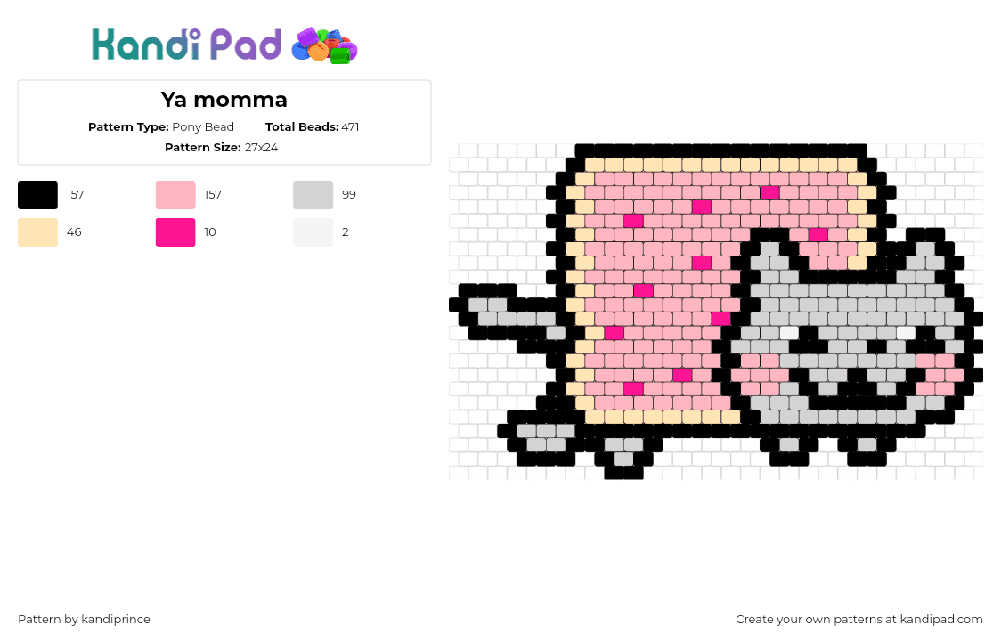 Ya momma - Pony Bead Pattern by kandiprince on Kandi Pad - nyan cat,meme,poptart,gray,pink