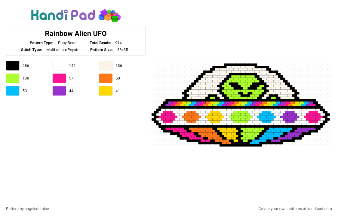 Rainbow Alien UFO - Pony Bead Pattern by angelsdemise on Kandi Pad - white,green,pink