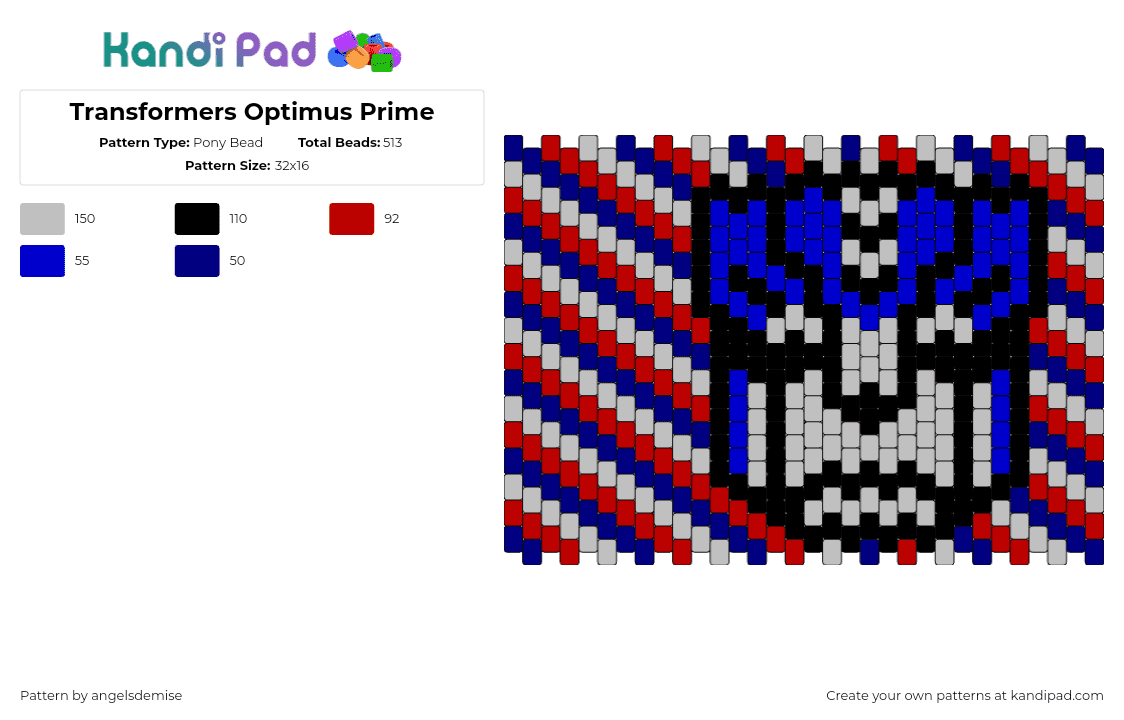 Transformers Optimus Prime - Pony Bead Pattern by angelsdemise on Kandi Pad - optimus prime,transformers,autobots,character,toy,robot,tv show,blue,gray,red