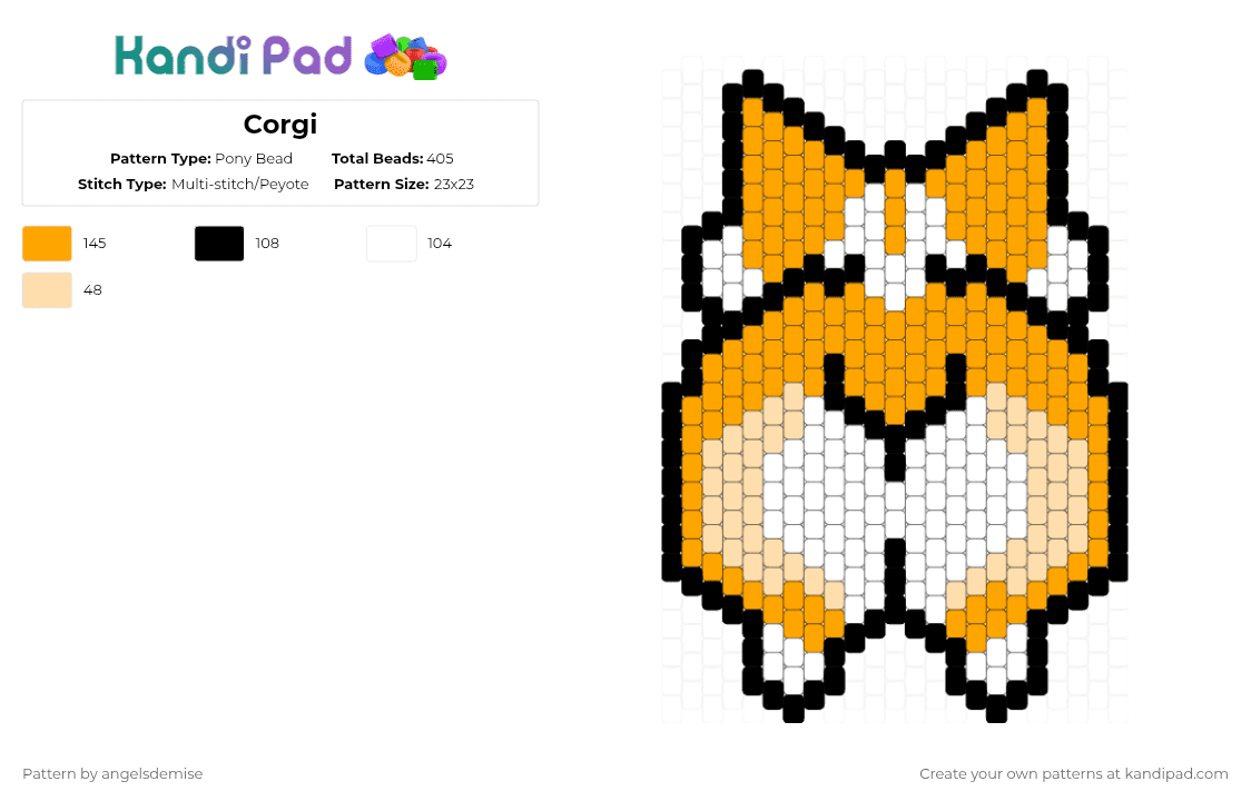 Corgi - Pony Bead Pattern by angelsdemise on Kandi Pad - corgi,booty,butt,dog,animal,orange