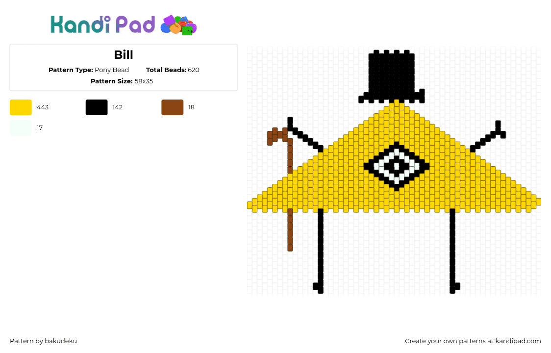 Bill - Pony Bead Pattern by bakudeku on Kandi Pad - bill cipher,gravity falls,character,animation,tv show,yellow,black