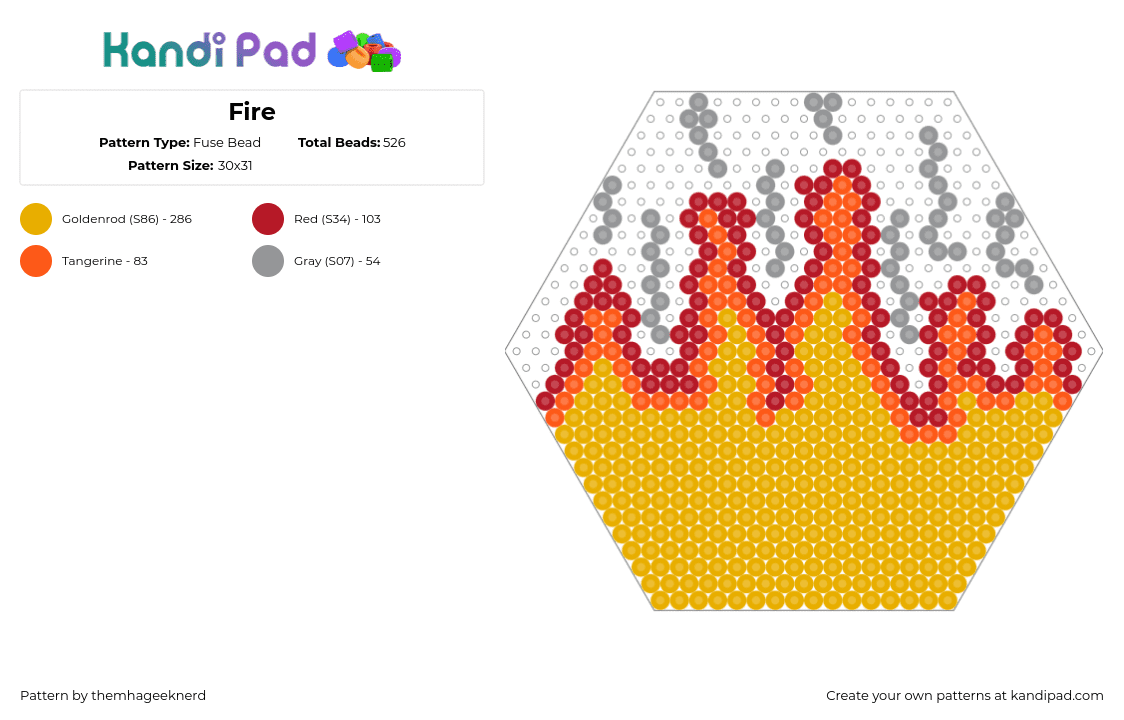 Fire - Fuse Bead Pattern by bakudeku on Kandi Pad - fire,flames,smoke,hexagon,yellow,orange