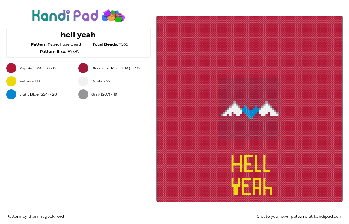 hell yeah - Fuse Bead Pattern by bakudeku on Kandi Pad - hell yeah,text,panel,simple,red,yellow