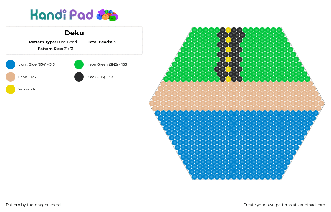 Deku - Fuse Bead Pattern by bakudeku on Kandi Pad - deku,izuku midoriya,mha,my hero academia,anime,green,blue,tan