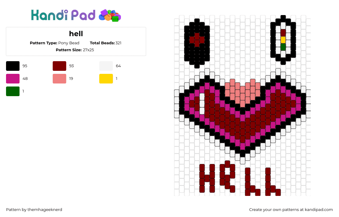 hell - Pony Bead Pattern by bakudeku on Kandi Pad - clown,hell,text,face,red