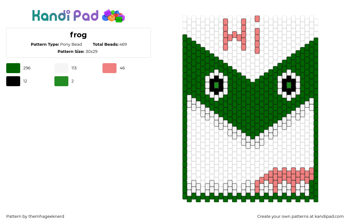 frog - Pony Bead Pattern by bakudeku on Kandi Pad - frog,amphibian,animal,mouth,teeth,green