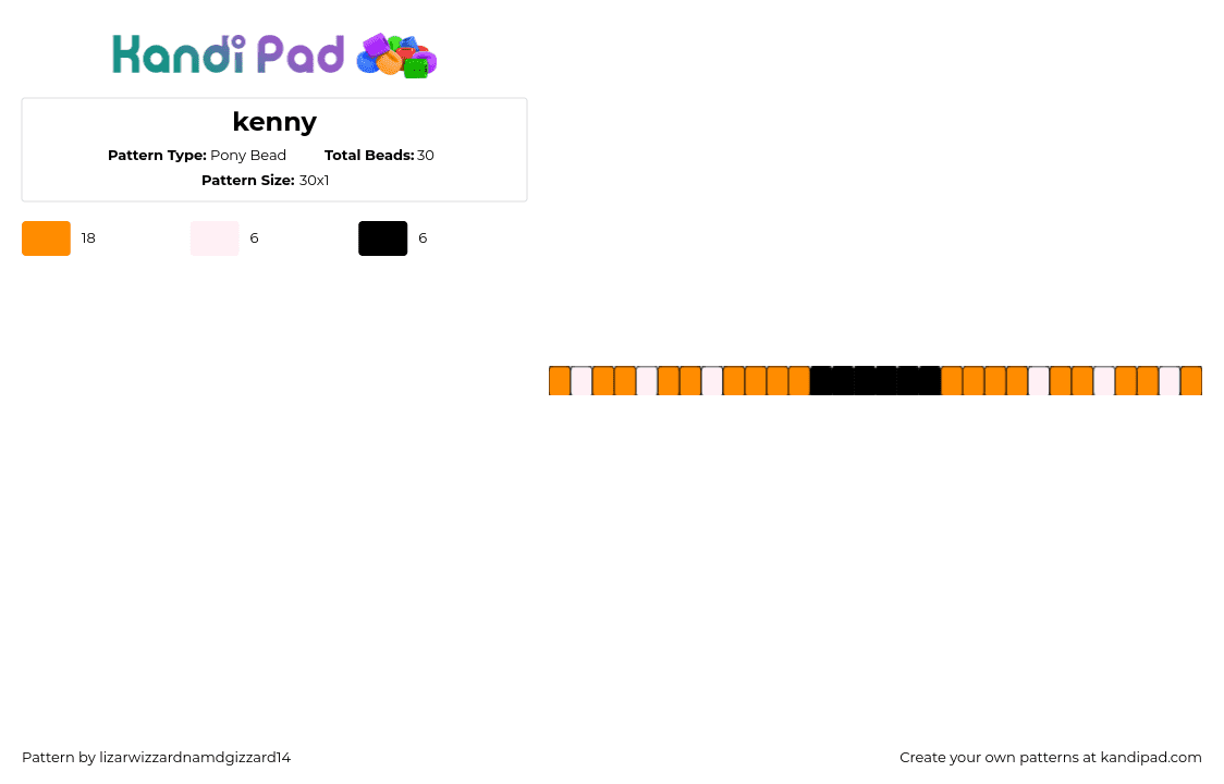 kenny - Pony Bead Pattern by lizarwizzardnamdgizzard14 on Kandi Pad - kenny mccormick,south park,cartoon,tv show,single,bracelet,orange