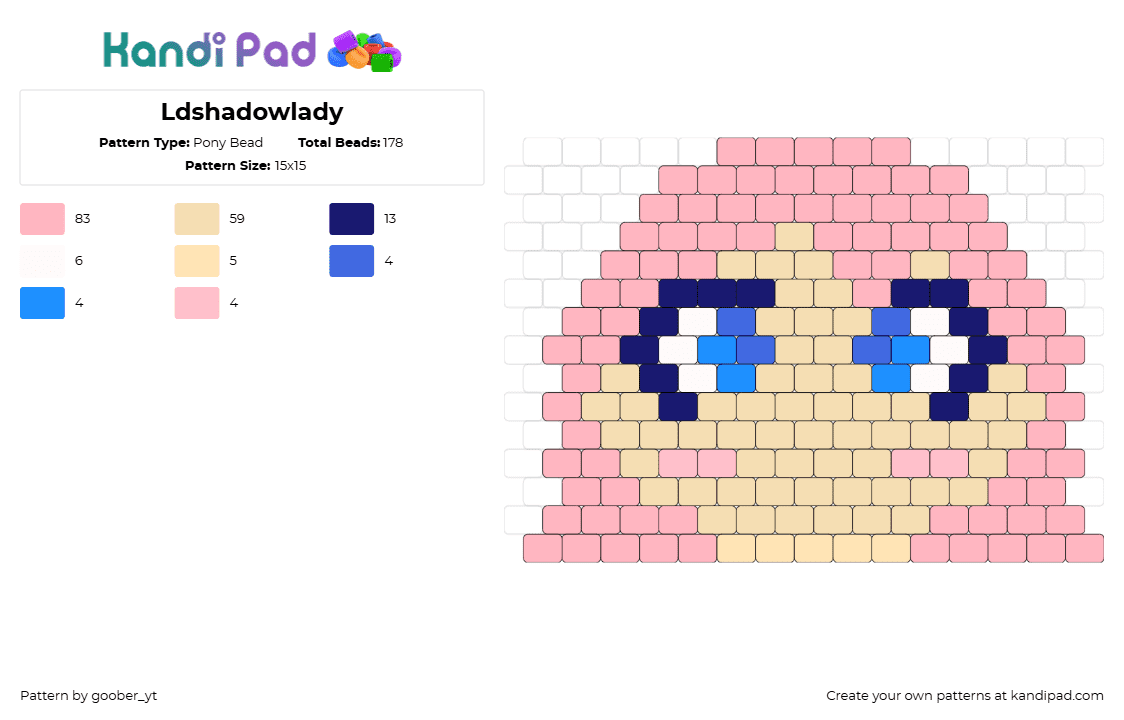 Ldshadowlady - Pony Bead Pattern by goober_yt on Kandi Pad - ldshadowlady,youtube,minecraft,streamer,video game,head,tan,pink