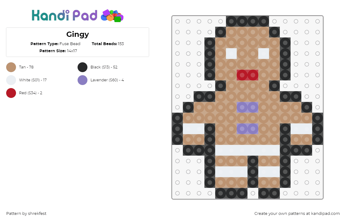 Gingy - Fuse Bead Pattern by shrekfest on Kandi Pad - gingerbread man,cookie,shrek,character,christmas,dessert,food,tan,brown