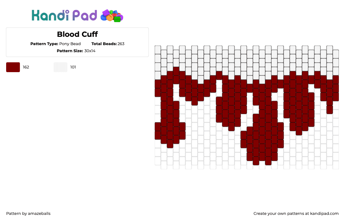 Blood Cuff - Pony Bead Pattern by amazeballs on Kandi Pad - blood,drippy,cuff,red,white