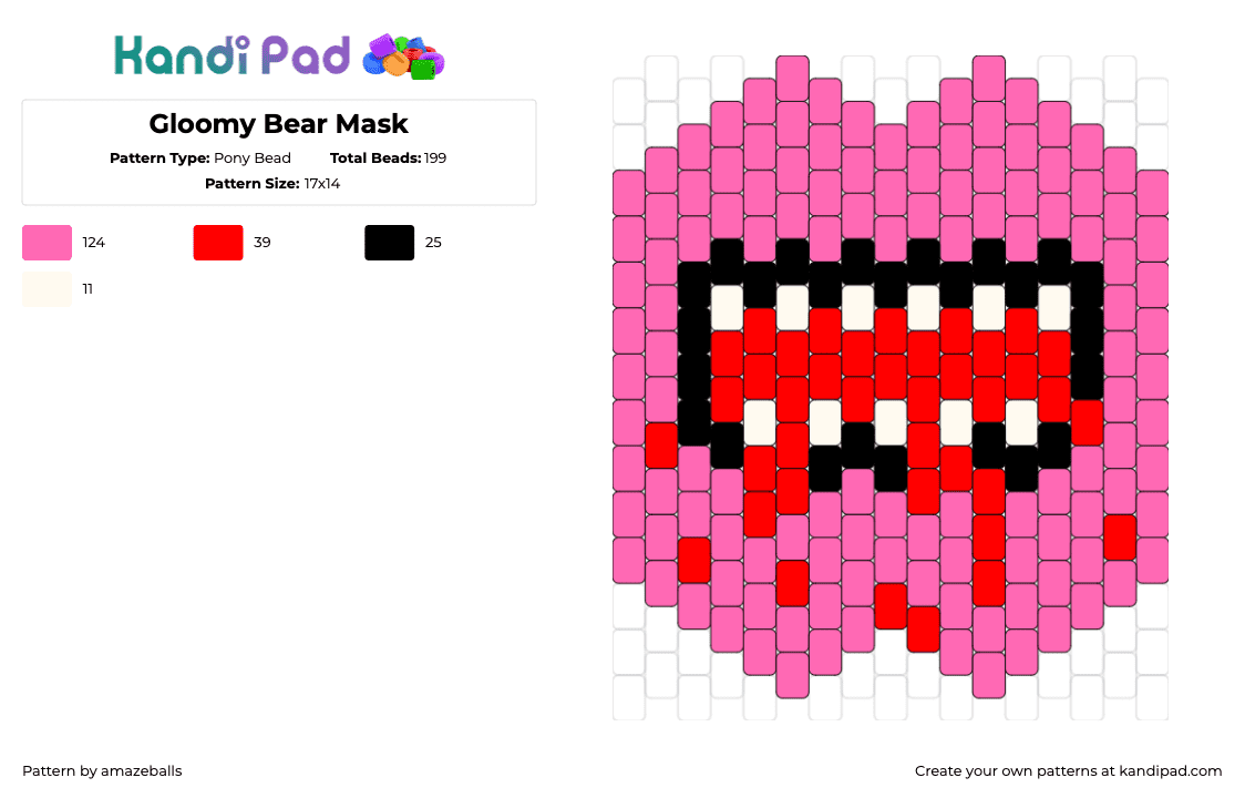 Gloomy Bear Mask - Pony Bead Pattern by amazeballs on Kandi Pad - gloomy bear,bloody,mouth,mask,pink,red