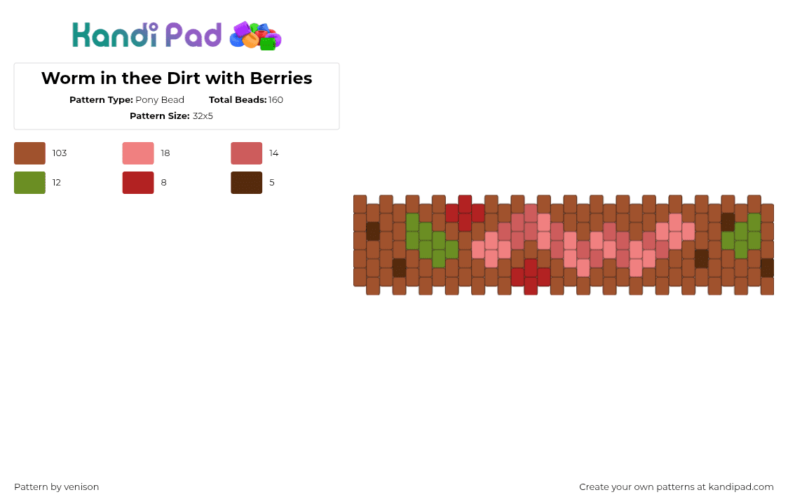 Worm in thee Dirt with Berries - Pony Bead Pattern by venison on Kandi Pad - red