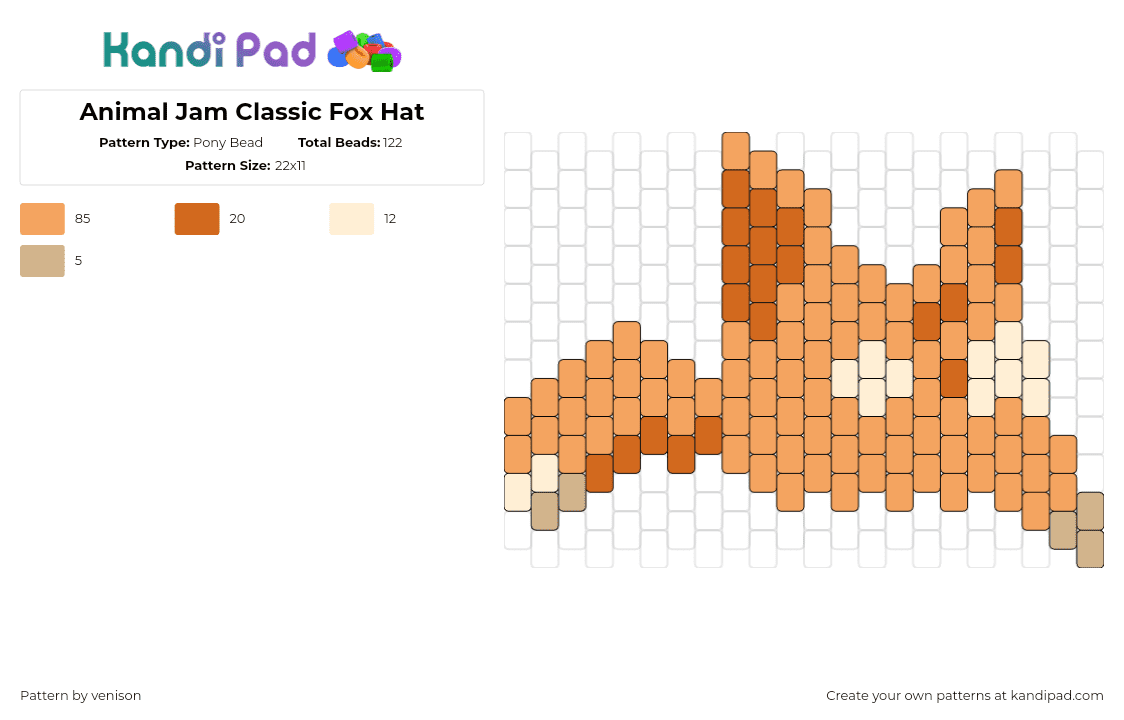 Animal Jam Classic Fox Hat - Pony Bead Pattern by venison on Kandi Pad - fox,animal jam,hat,video game,orange,tan