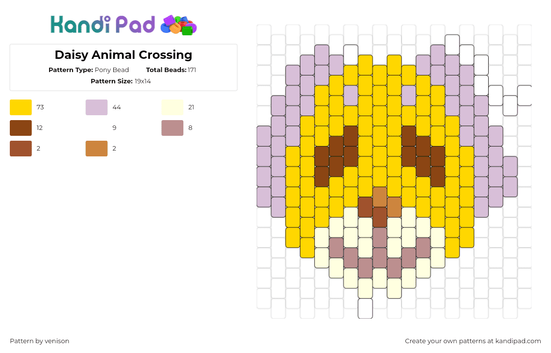 Daisy Animal Crossing - Pony Bead Pattern by venison on Kandi Pad - daisy,animal crossing,character,video game,head,character,charm,yellow,purple