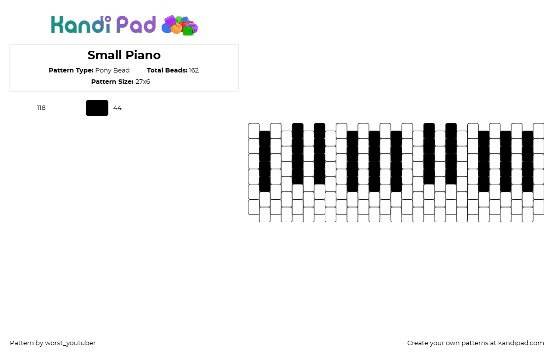 Small Piano - Pony Bead Pattern by worst_youtuber on Kandi Pad - piano,instrument,keys,music,cuff,white,black