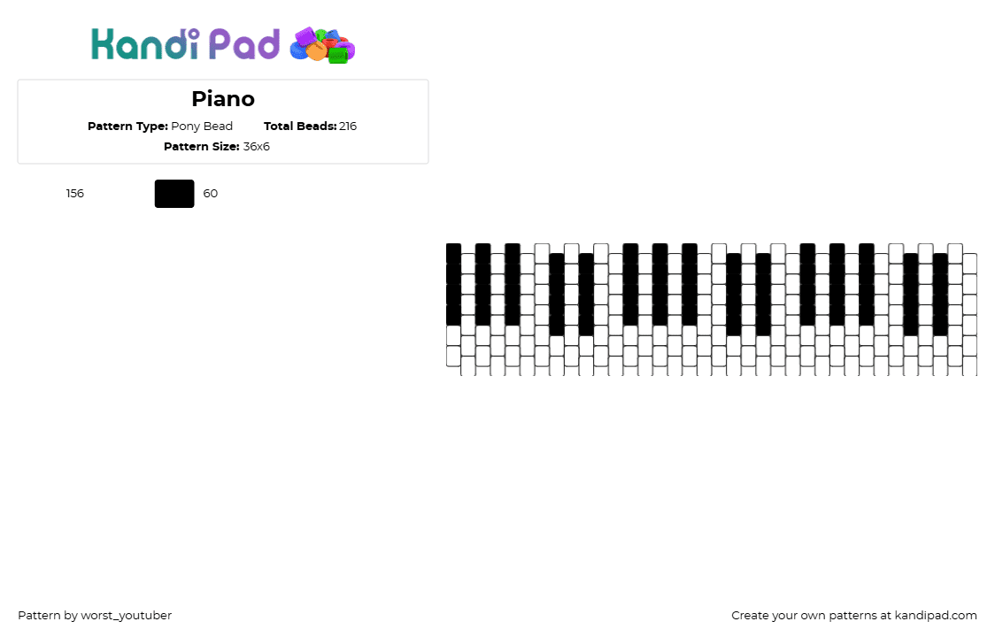 Piano - Pony Bead Pattern by worst_youtuber on Kandi Pad - piano,instrument,keys,music,cuff,white,black