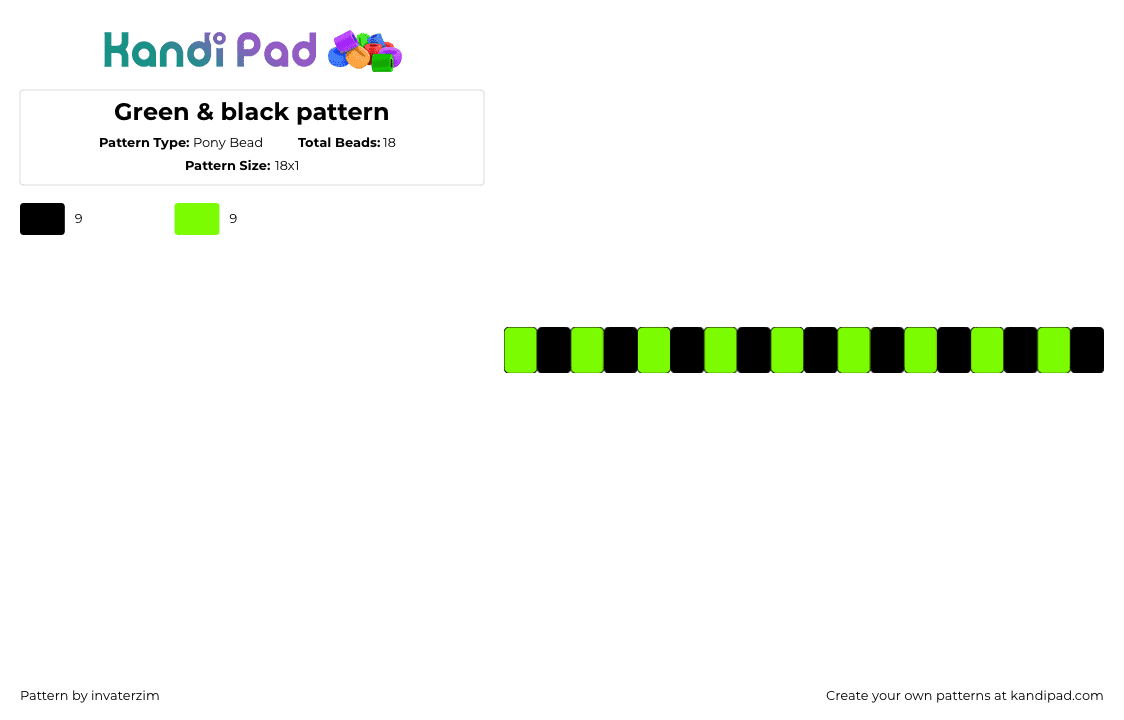 Green & black pattern - Pony Bead Pattern by invaterzim on Kandi Pad - scene,simple,single,bracelet,green,black