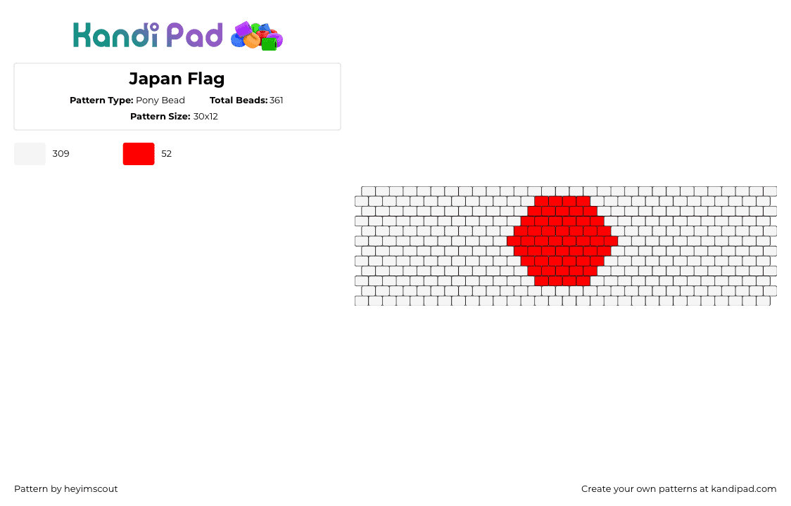 Japan Flag - Pony Bead Pattern by heyimscout on Kandi Pad - japan,flag,country,cuff,simple,red,white