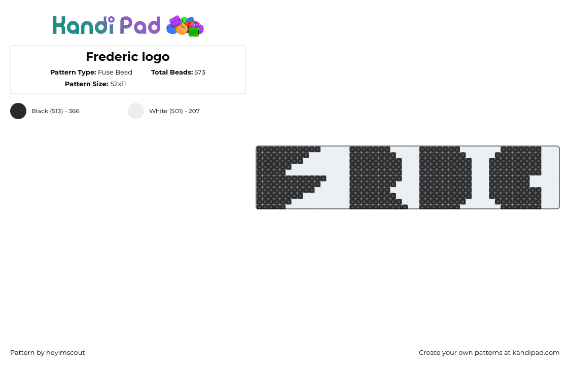 Frederic logo - Fuse Bead Pattern by heyimscout on Kandi Pad - frederick,frdc,logo,app,text,black,white