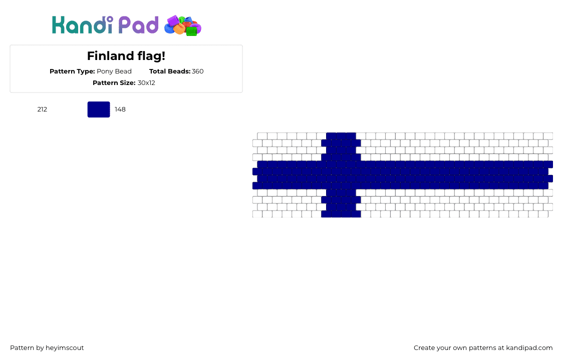 Finland flag! - Pony Bead Pattern by heyimscout on Kandi Pad - finland,flag,country,cuff,blue,white