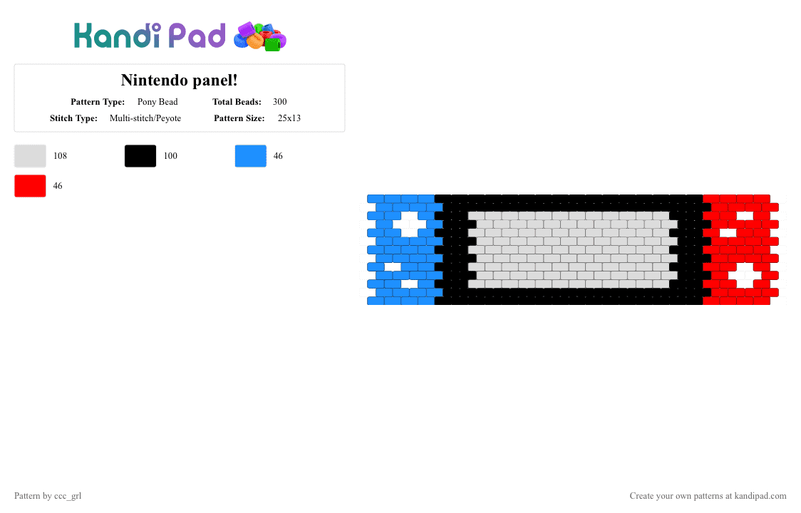 Nintendo panel! - Pony Bead Pattern by ccc_grl on Kandi Pad - light blue,red,game,kandi,funny,cool,gaming,challenge,cute,toy