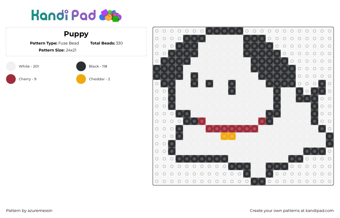 Puppy - Fuse Bead Pattern by azuremessin on Kandi Pad - puppy,dog,animal,kawaii,cute,white,black