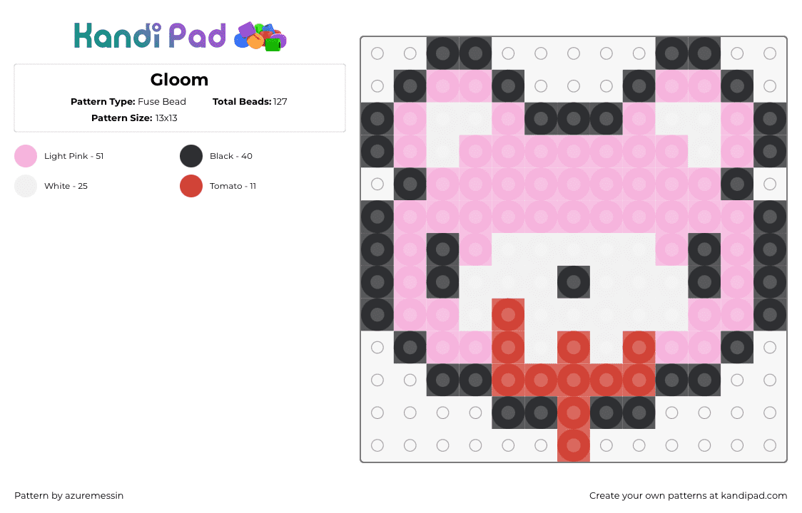 Gloom - Fuse Bead Pattern by azuremessin on Kandi Pad - gloomy bear,teddy,bloody,character,head,pink,white,red