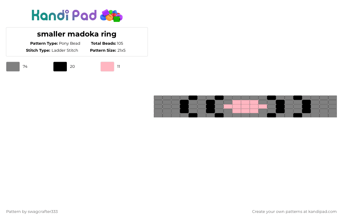 smaller madoka ring - Pony Bead Pattern by jinxchansnight on Kandi Pad - gray
