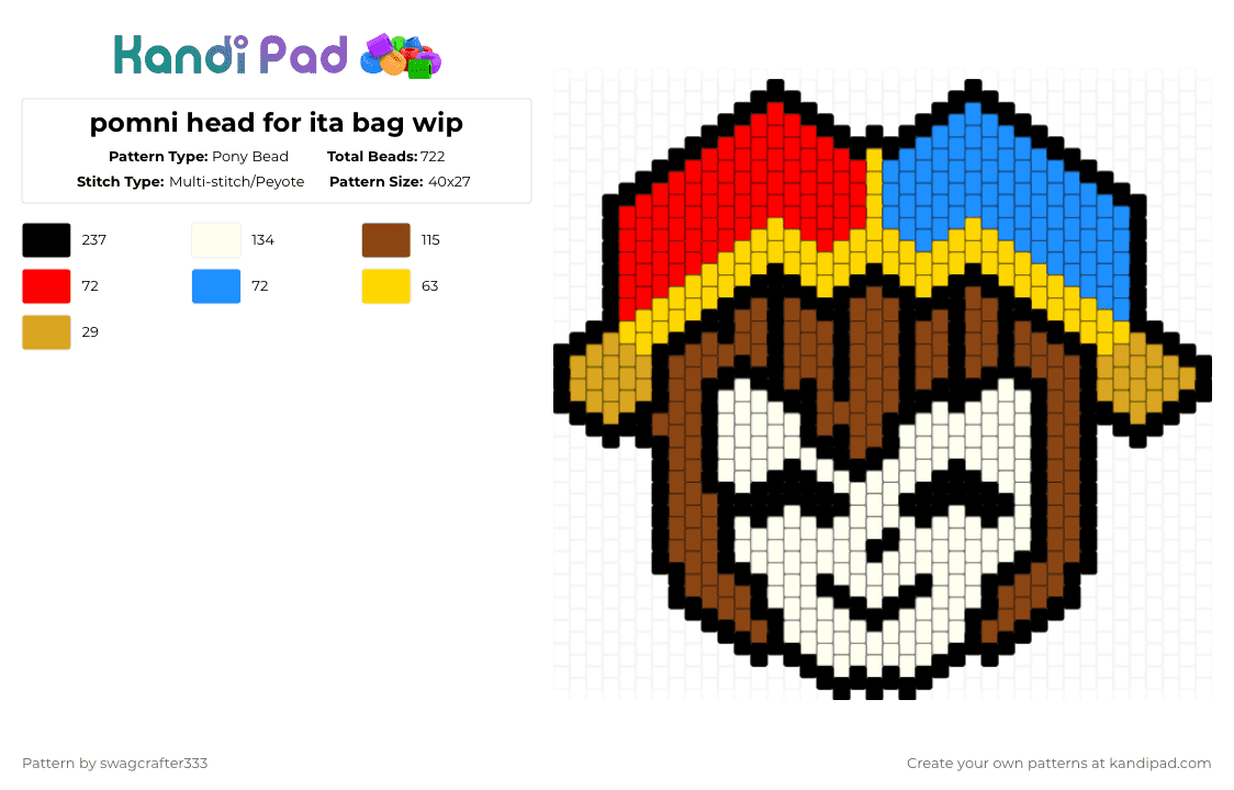 pomni head for ita bag wip - Pony Bead Pattern by swagcrafter333 on Kandi Pad - red,tadc,pomni,theamazingdigitalcircus