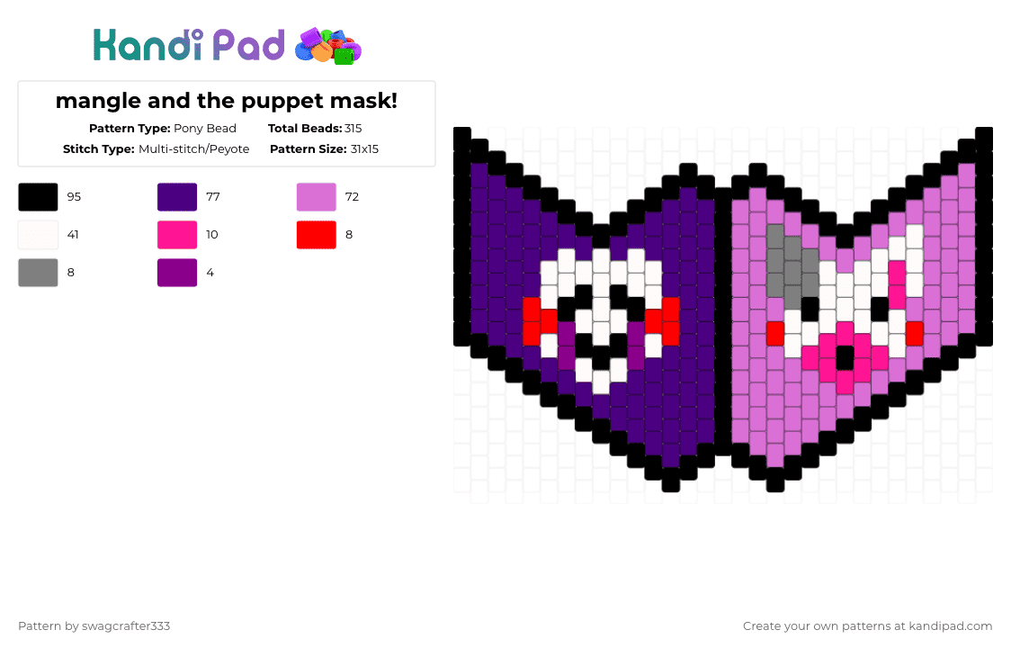 mangle and the puppet mask! - Pony Bead Pattern by swagcrafter333 on Kandi Pad - purple,pink,fnaf,puppet,mangle